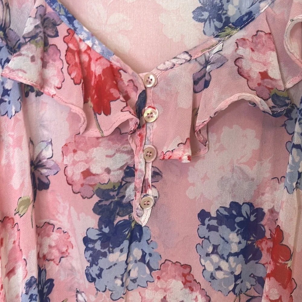 Zara Ruffled Flutter Sleeve Blouse in Pink and Blue - Picture 4 of 7
